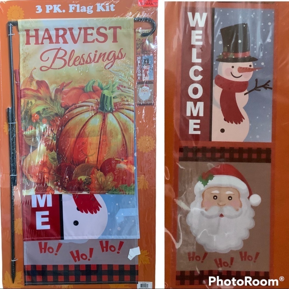 Seasonal 3 Flags Complete Set Garden Lawn Flag Holder Lawn Stake